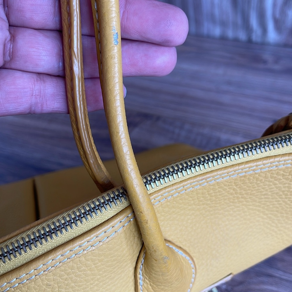 Dooney & Bourke Newbury Crescent Yellow Pebbled Leather Large Double Pocket Tote - Picture 10 of 14
